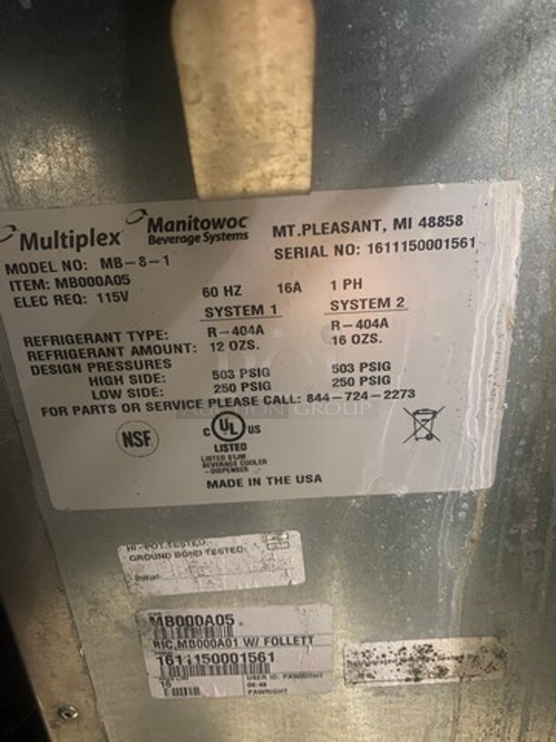 AMAZING! Manitowoc Multiplex Smoothie Workstation! On Single Door Undercounter Cooler! With Poly Bins! All Stainless Steel! Model: MB81 SN: 1611150001561 115V 60HZ 1 Phase - Image 10 of 11