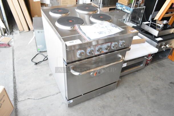 BRAND NEW SCRATCH AND DENT! Cooking Performance Group CPG 351ER24SC Stainless Steel Commercial 24" 4-Burner Electric Range with Space Saver Oven. 208 Volts, 3 Phase. - Image 1 of 10