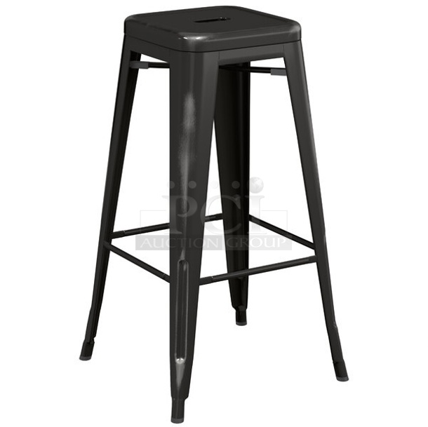 BRAND NEW SCRATCH AND DENT! Lancaster Table & Seating 164BMBKLSBKD Alloy Series Distressed Black Outdoor Backless Barstool