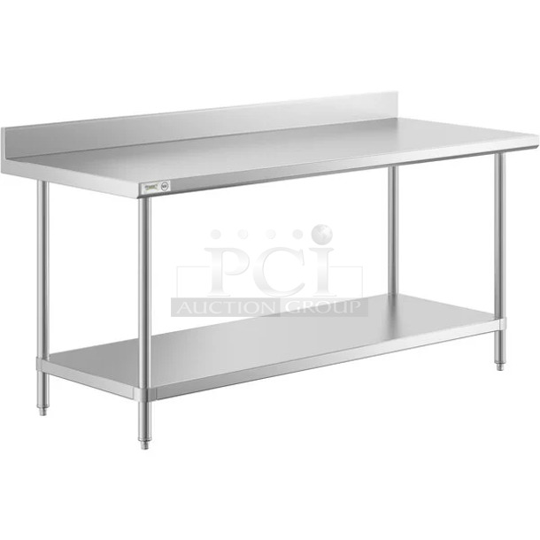 BRAND NEW SCRATCH AND DENT! Regency 600TSB3072S Stainless Steel Commercial Table w/ Back Splash and Under Shelf. 
