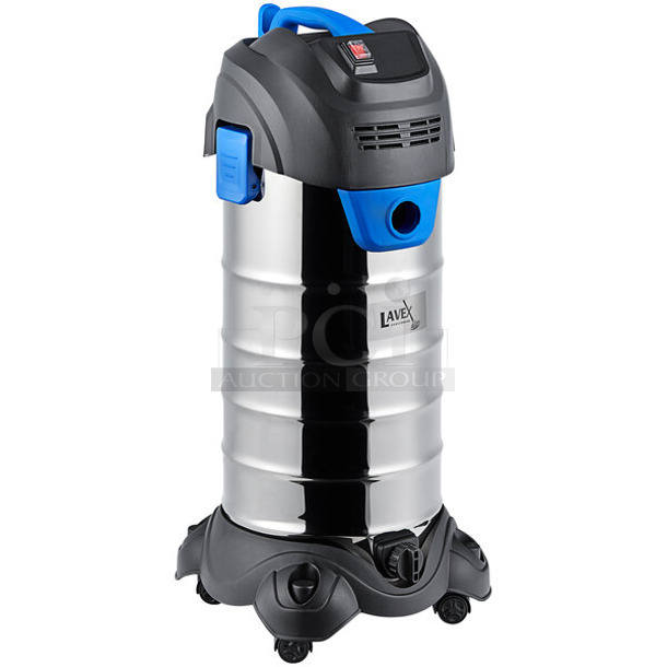 BRAND NEW SCRATCH AND DENT! Lavex 944BJ13410G 10 Gallon Stainless Steel Commercial Wet / Dry Vacuum with Toolkit - 100-120 Volts, 1 Phase. Tested and Working!