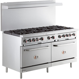 BRAND NEW SCRATCH AND DENT! 2024 Cooking Performance Group CPG 351CC60N Stainless Steel Commercial Natural Gas Powered 10 Burner Range w/ 2 CONVECTION Ovens, Over Shelf and Back Splash. 