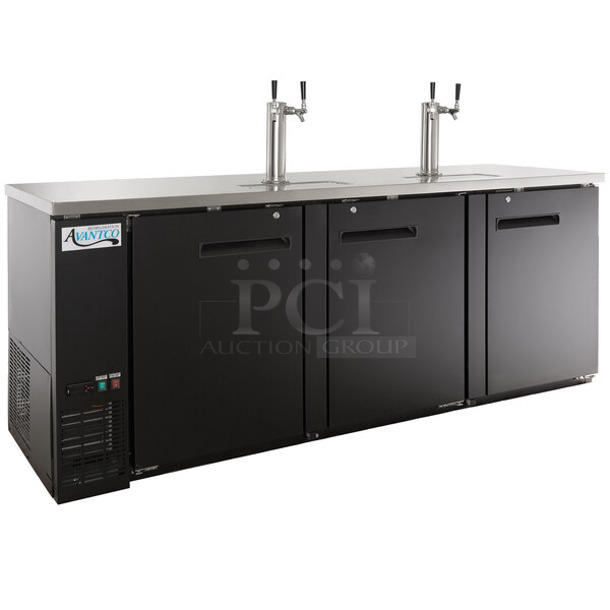BRAND NEW SCRATCH AND DENT! 2024 Avantco 178UDD4HC Stainless Steel Commercial Black Kegerator / Beer Dispenser with (2) 2 Tap Towers - (4) 1/2 Keg Capacity. 115 Volts, 1 Phase. Tested and Powers On But Does Not Get Cold - Image 1 of 12