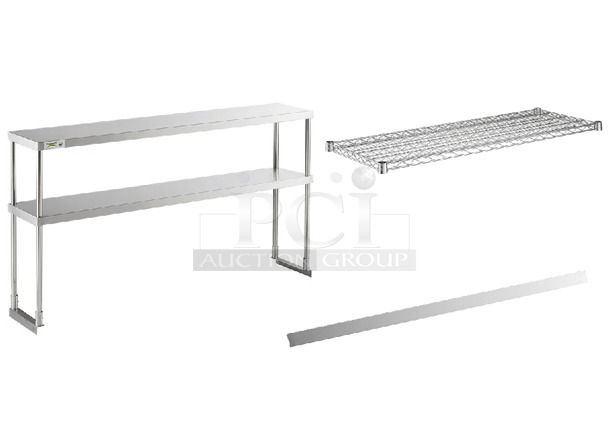 5 BRAND NEW SCRATCH AND DENT! Items; Camshelving Shelf Kit, Regency 600DOS1260 Stainless Steel Double Deck Overshelf - 12" x 60" x 32", Regency 600CG48NAH 16 Gauge Wall Outside Corner Guard - 2" x 48", Box of 4 Regency 460EC1848 18" x 48" NSF Chrome Wire Shelf. 5 Times Your Bid! - Image 1 of 5