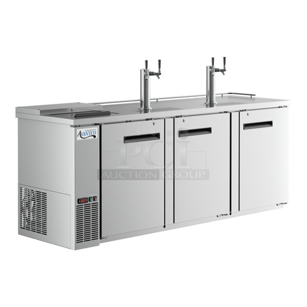 BRAND NEW SCRATCH AND DENT! 2023 Avantco 178UDD4CTS Stainless Steel Kegerator / Beer Dispenser with (2) Double Tap Tower and Club Top - (4) 1/2 Keg Capacity. 115 Volts, 1 Phase. Tested and Working! - Image 1 of 10