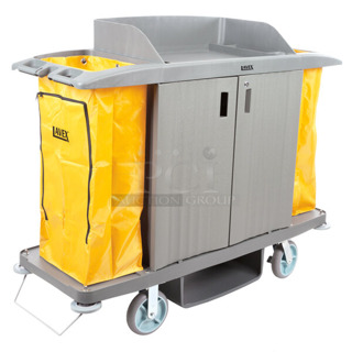BRAND NEW SCRATCH AND DENT! Lavex 274HKCARTLCK Hotel / Housekeeping Cart - Large Locking Three Shelf. May Be Missing Pieces. 