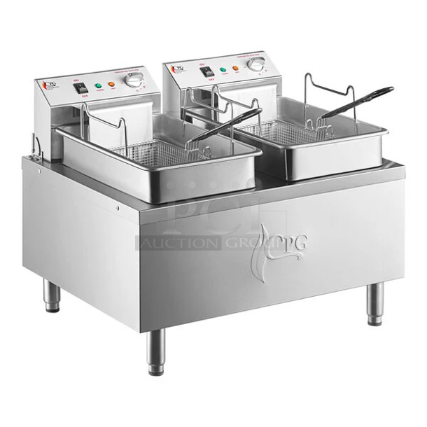 BRAND NEW SCRATCH AND DENT! 2023 Cooking Performance Group CPG 351EF302 30 lb. Dual Tank Heavy-Duty Electric Countertop Fryer w/ 2 Fry Baskets. 208-240 Volts, 1 Phase. - Image 1 of 9
