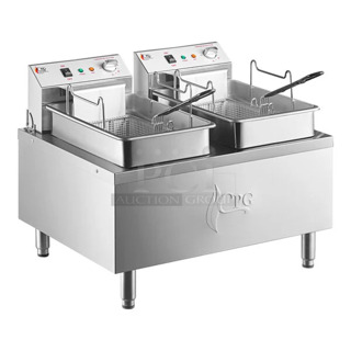 BRAND NEW SCRATCH AND DENT! 2023 Cooking Performance Group CPG 351EF302 30 lb. Dual Tank Heavy-Duty Electric Countertop Fryer w/ 2 Fry Baskets. 208-240 Volts, 1 Phase.