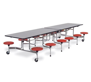 BRAND NEW SCRATCH AND DENT! Folding Cafeteria Table on Commercial Casters w/ Box of National Public Seating SM-40 Red Poly Seats.