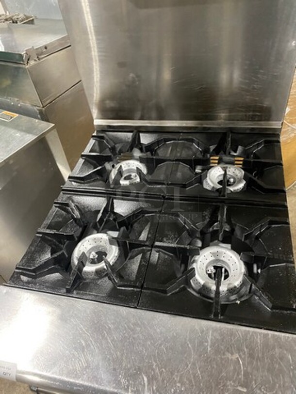 American Range Commercial Natural Gas Powered 4 Burner Stove! With Raised Back Splash And American Range Salamander! With Oven Underneath! All Stainless Steel! On Legs! - Image 5 of 10