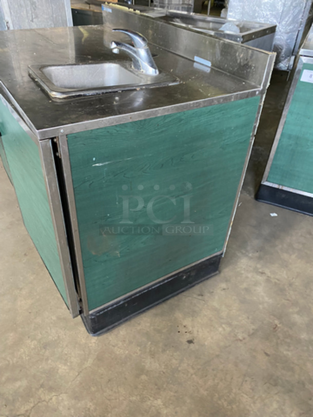 WOW! Duke Prep/ Worktop Table! With Backsplash! With Built-In Sink! With 2 Door Storage Space Underneath! Stainless Steel With Wooden Pattern Body! - Image 3 of 7