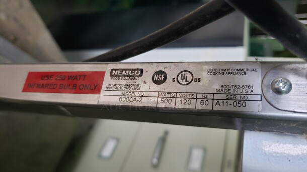 Nemco 6000A-2 Two Bulb Freestanding Heat Lamp

Not tested

(Location 3) - Image 3 of 3