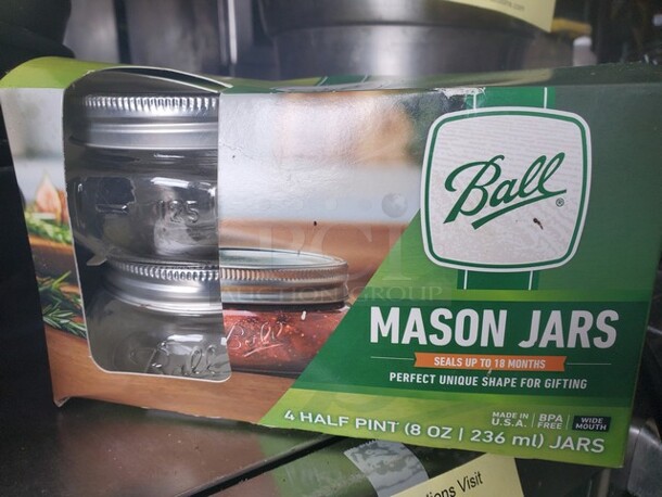 MASON JARS- 4 half pint 8oz jars BIDX2 - Image 1 of 3