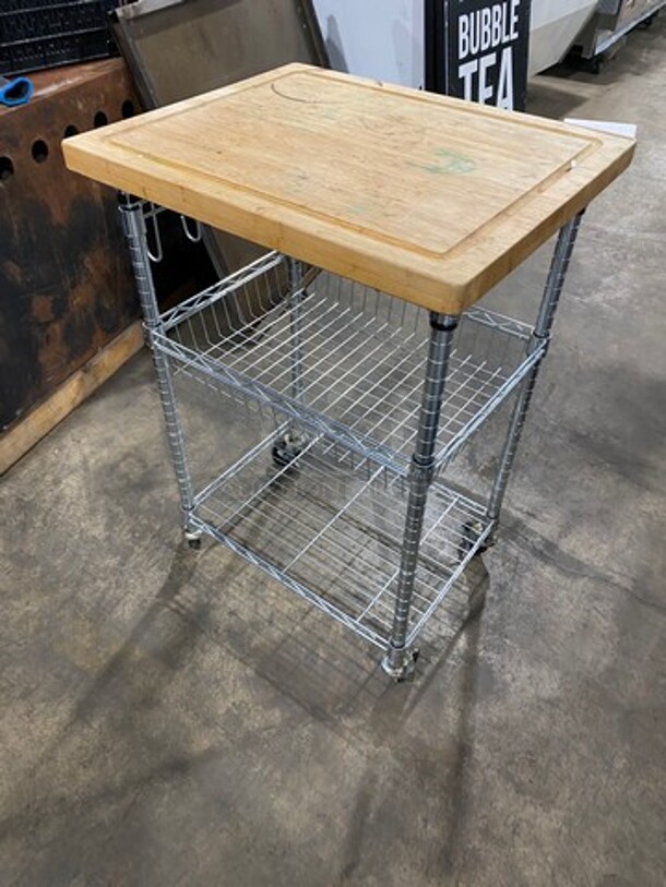 Commercial Butcher Block Table! With Storage Space Underneath! With Hooks On The Side! On Casters! - Image 3 of 6