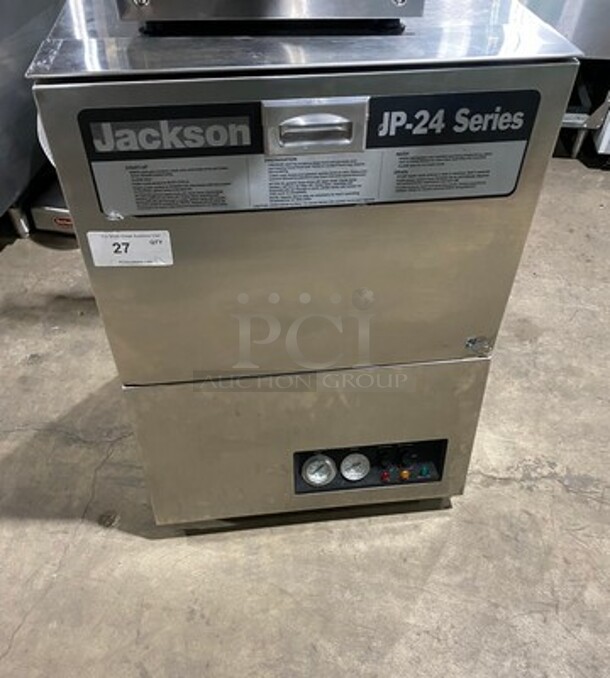 Jackson Commercial Undercounter Dishwasher! With Poly Dish Rack! All Stainless Steel! Model: JP24LT SN: 95K8386M 115V 60HZ 1 Phase