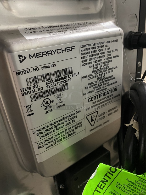 Nice! LATE MODEL 2022! MERRYCHEF  Countertop Rapid Cook Turbo Oven! Electric Powered! Model: Eikone2S SN:2206213093210! 208/240V 1 Phase!  - Image 5 of 8