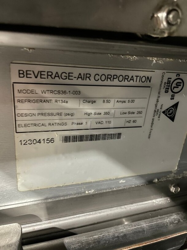 Nice! Beverage Air Commercial Refrigerated 2 Drawer Chef Base! All Stainless Steel! On Casters! 115V 1 Phase! Model: WTRCS36-1-003 SN: 12304156! - Image 7 of 10