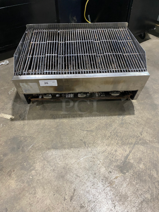 Rankin Delux Commercial Countertop Natural Gas Powered Char Broiler Grill! With Back And Side Splashes! All Stainless Steel! On Legs! Model: 3223 SN: 39812008