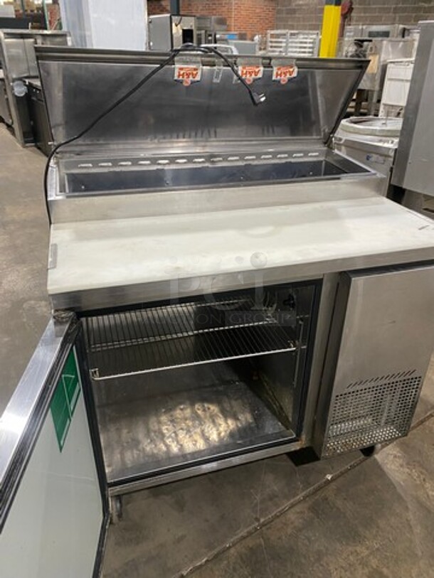Turbo Air Commercial Refrigerated Pizza Prep Table! With Commercial Cutting Board! With Single Door Storage Space! Poly Coated Rack! All Stainless Steel! On Casters! Model: TPR44SD SN: TP4RA0100B 115V 60HZ 1 Phase - Image 5 of 10