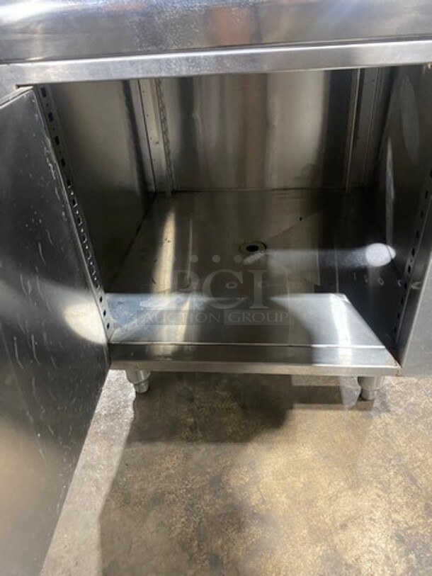 Custom Made Commercial Equipment Cabinet Stand! With Back Splash! With Single Door Storage Space Underneath! All Stainless Steel! On Legs! - Image 5 of 6