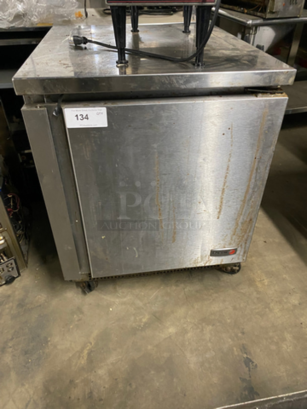 Fagor Commercial Single Door Lowboy/ Worktop Cooler! With Poly Coated Racks! All Stainless Steel! On Casters! NOT TESTED! Model: FUF27 SN: 11100301M 115V 60HZ 1 Phase