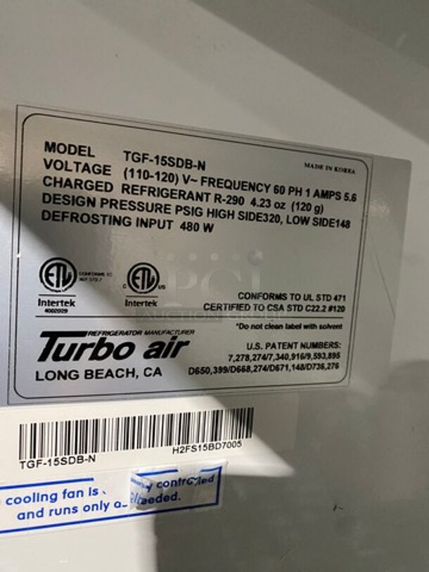Turbo Air Commercial Single Door Reach In Freezer Merchandiser! With View Through Door! Poly Coated Racks! Model: TGF15SDBN SN: H2FS15BD7005 110/120V 1 Phase - Image 6 of 9