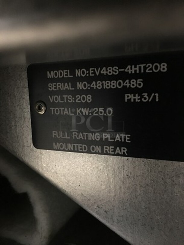 AMAZING FIND! NEW! Vulcan Commercial Electric Powered French Top/ Hot Plate Stove! With Raised Back Splash And Salamander Shelf! With Oven Underneath! All Stainless Steel! On Legs! Model: EV48S4HT208 SN: 481880485 208V 60HZ 1/3 Phase - Image 10 of 12