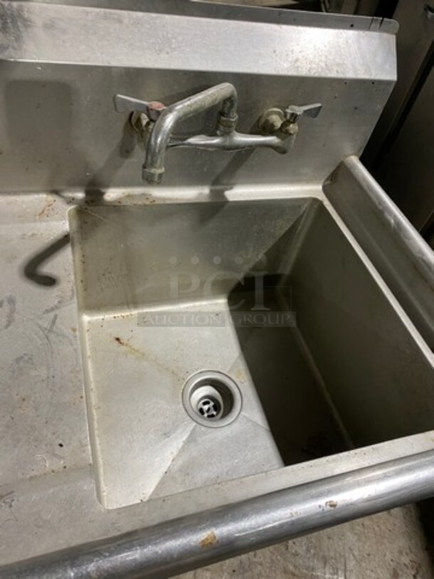 Green World Commercial Single Compartment Dish Washing Sink! With Single Side Drain Board! With Faucet And Handles! With Back Splash! All Stainless Steel! On Legs! Model: TSA1L1 - Image 5 of 9