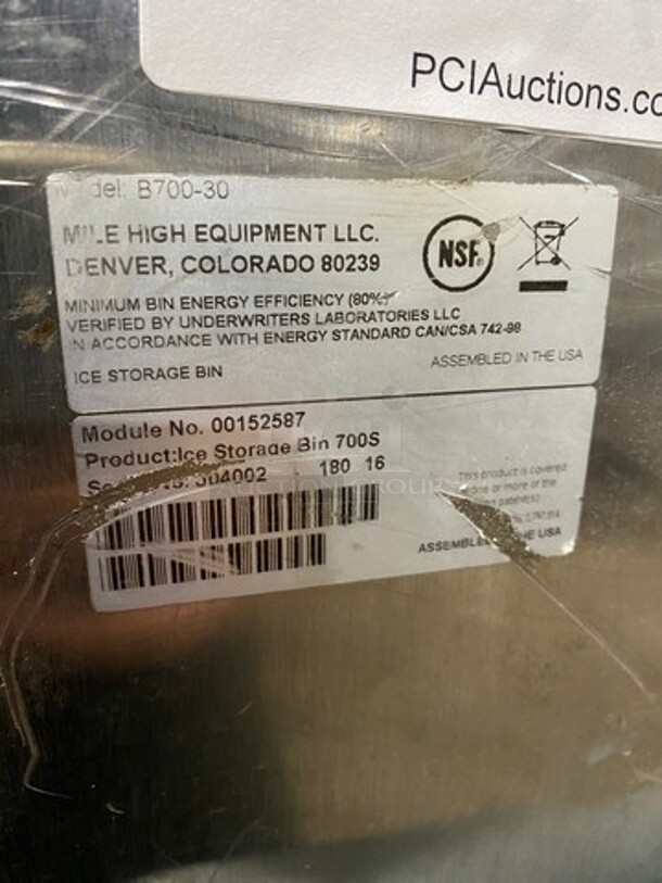Ice-O-Matic Commerical Ice Making Machine! On Commercial Ice Bin! All Stainless Steel! On Legs! 2x Your Bid Makes One Unit! Model: ICE0400HA4 SN: 11081280011611 115V 60HZ 1 Phase - Image 8 of 9