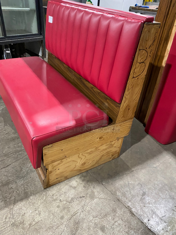 NEW! Single Sided Red Cushioned Booth Seat! With Wooden Outline! Perfect For Up Against The Wall! Can Be Connected To Any Of The Booths Listed! - Image 2 of 6
