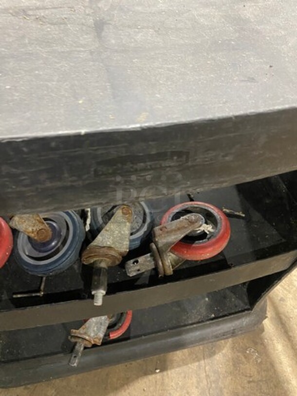 Rubbermaid Commercial Black Poly 3 Tier Cart! With Dual Side Push/ Pull Handles! On Casters! - Image 2 of 4