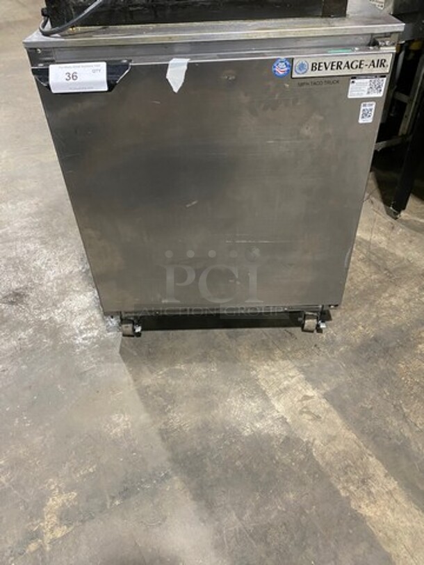 Beverage Air Commercial Single Door Undercounter Cooler! With Poly Coated Racks! Stainless Steel! On Casters! Model: UCR27A23ST SN: 11809067 115V 60HZ 1 Phase