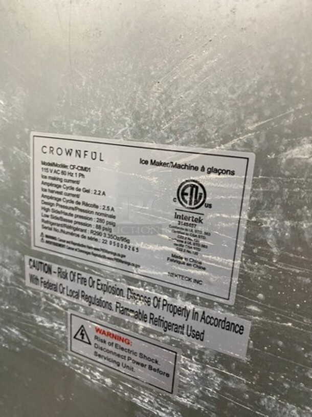 Crownful Commercial Undercounter Ice Maker Machine! All Stainless Steel! Model: CFCIM01 SN: 2205000265 115V 60HZ 1 Phase - Image 7 of 8