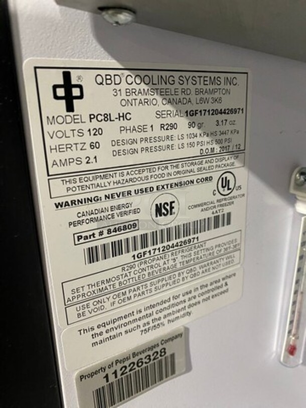 QBD Commercial Single Door Reach In Cooler Merchandiser! With View Through Door! Poly Coated Racks! Model: PC8LHC SN: 1GF171204426971 120V 60HZ 1 Phase - Image 7 of 8