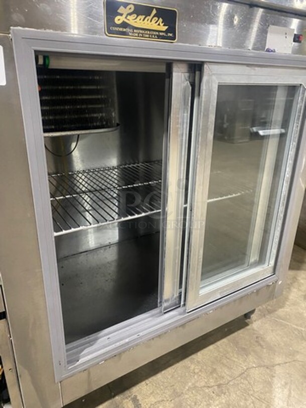 Leader Commercial 2 Sliding Door Back Bar Cooler! With View Through Doors! With Metal Rack! All Stainless Steel! On Legs! - Image 5 of 8