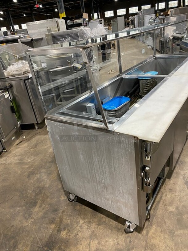 Leader Refrigerated Sandwich/Salad Prep Table! All Stainless Steel! With Glass Food Shield! With Full Length Cutting Board! With 4 Door Rear Cooler Storage Access! With Poly Coated Racks! On Casters! Model: LM96 S/C! - Image 4 of 10