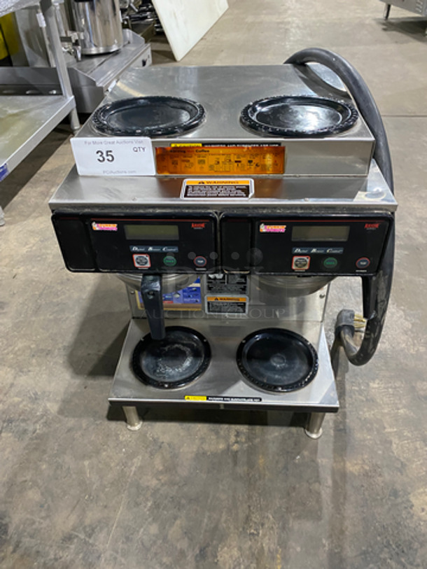 Bunn Commercial Countertop Dual Coffee Brewing Machine! With 4 Coffee Pot Warming Stations! All Stainless Steel! On Small Legs! Model: AXIOM2/2TWIN SN: AXTN012812 120/208/240V 60HZ 1 Phase