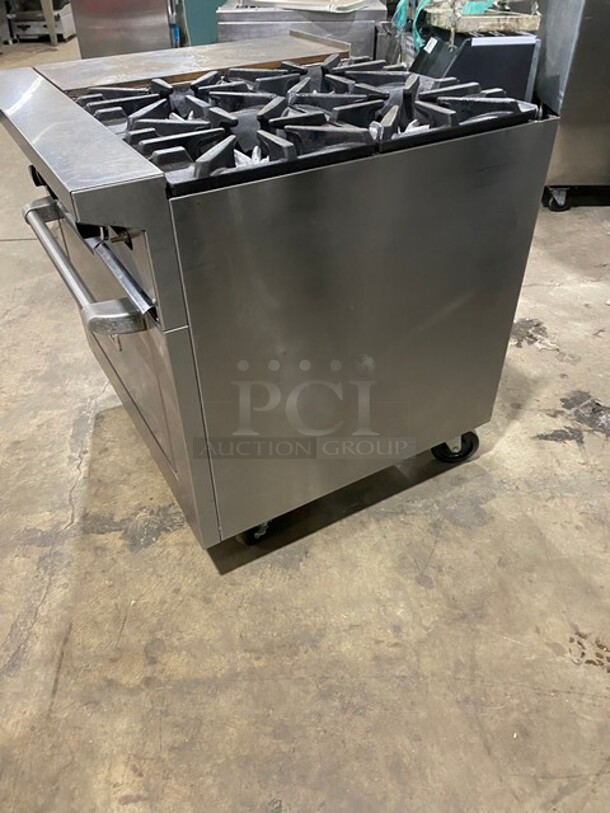 Garland Commercial Natural Gas Powered 4 Burner Stove With Hot Plate! with Oven Underneath! All Stainless Steel! On Casters! - Image 2 of 11