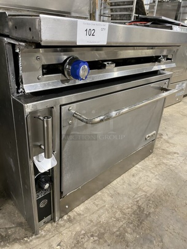 Nice! JADE RANGE Natural Gas Powered 36 Inch Plancha Griddle! With Full Size Oven Underneath! With Raised Back Splash & Jade Range Salamander! All S.S.!   - Image 8 of 9