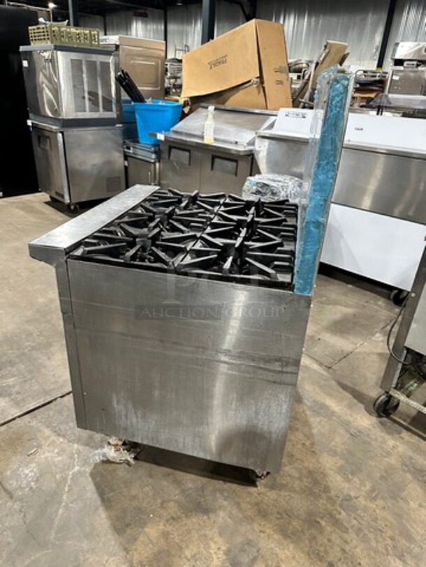 Garland Commercial Natural Gas Powered 6 Burner Stove! With Raised Back Splash! With Oven Underneath! Metal Oven Rack! All Stainless Steel! On Casters! - Image 3 of 10