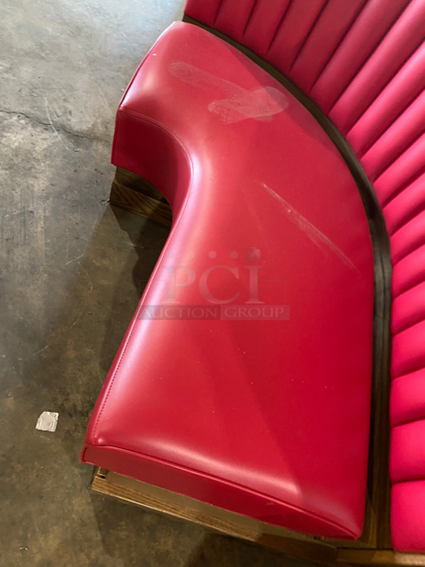 NEW! Single Sided Curved Red Cushioned Booth Seat! With Wooden Outline! Perfect For In The Corner Placement! Can Be Connected With Any Of The Booths Listed! 2x Your Bid! - Image 7 of 9