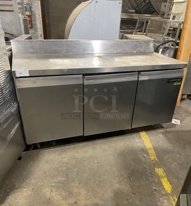 Continental Commercial Worktop/ Lowboy Cooler! With Backsplash! With 3 Door Refrigerated Storage Space Underneath! With Poly Coated Racks! All Stainless Steel! Model: SW72BS SN: 14655428 115V 60HZ 1 Phase - Image 1 of 8