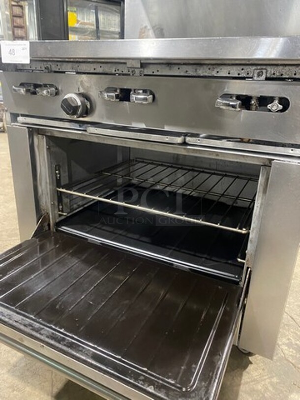 Sunfire Commercial Natural Gas Powered 6 Burner Stove! With Raised Back Splash And Salamander Shelf! With Oven Underneath! All Stainless Steel! On Casters! - Image 7 of 10