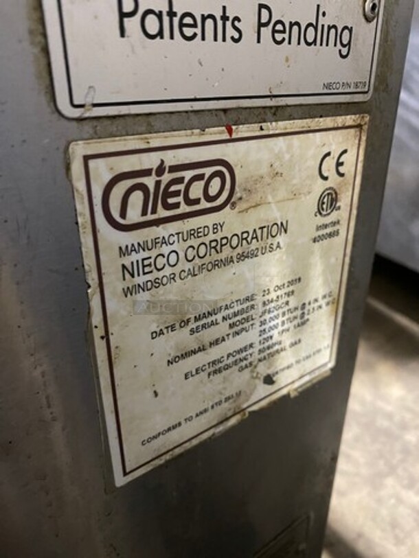 SWEET! LATE MODEL! 2019 Nieco Commercial Countertop Natural Gas Powered Automatic Broiler! With Conveyor Belt! All Stainless Steel! On Small Legs! Model: JF62GCR SN: 93451769 120V 50/60HZ 1 Phase - Image 8 of 10