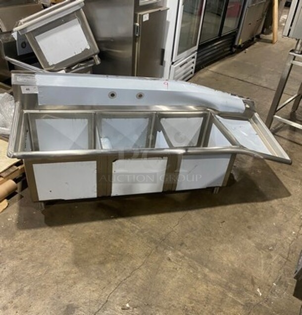 NEW! SCRATCH-N-DENT! Sapphire Commercial 3 Compartment Dish Washing Sink! With Single Side Drain Board! With Back Splash! All Stainless Steel! Model: SMS31821R - Image 1 of 10