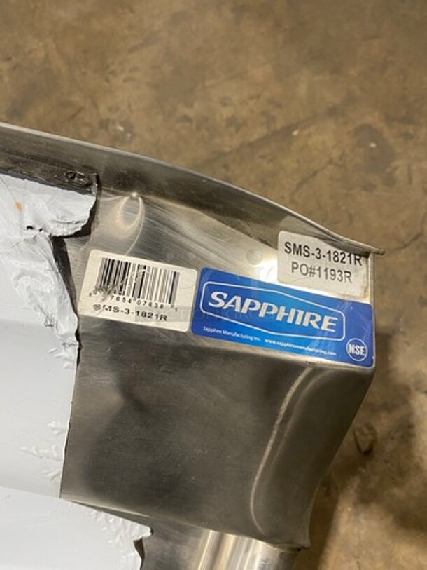 NEW! SCRATCH-N-DENT! Sapphire Commercial 3 Compartment Dish Washing Sink! With Single Side Drain Board! With Back Splash! All Stainless Steel! Model: SMS31821R - Image 8 of 10