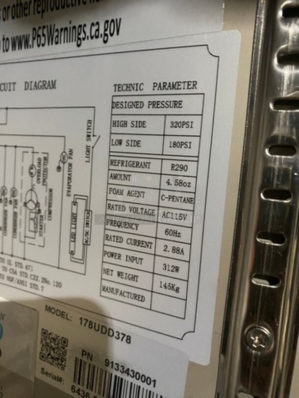 NICE! LATE MODEL!  Avantco Commercial Refrigerated Dual Tower Kegerator! With Towers! With 3 Door Storage Space Underneath! Poly Coated Racks! Model: 178UDD378 SN: 6436334321083606 115V 60HZ 1 Phase - Image 7 of 11