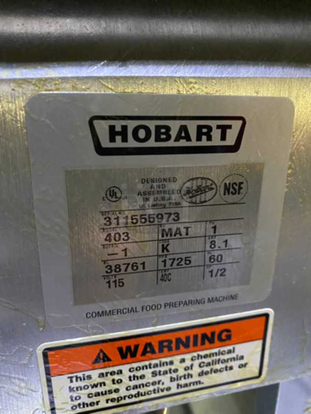 Hobart Commercial Countertop Meat Tenderizer Machine! Stainless Steel Body! Model: 403 SN: 311555973 115V 60HZ 1 Phase - Image 6 of 7