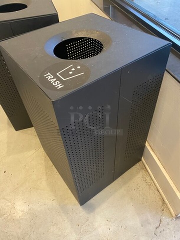 Black Metal Recycle And Trash Can Shell! With Trash Deposit Hole! Hinged Top Door Access! 2x Your Bid! - Image 3 of 5