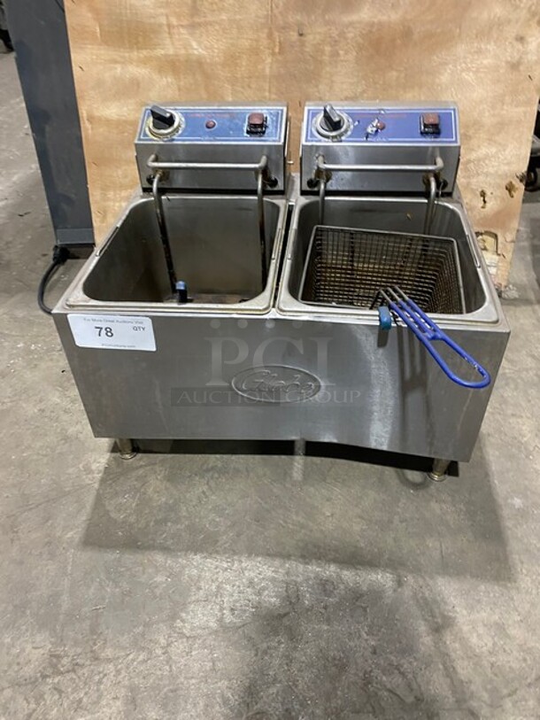 Globe Commercial Countertop Electric Powered Dual Bay Deep Fat Fryer! With Single Frying Basket! All Stainless Steel! Model PF32E! 208/240V! - Image 1 of 8